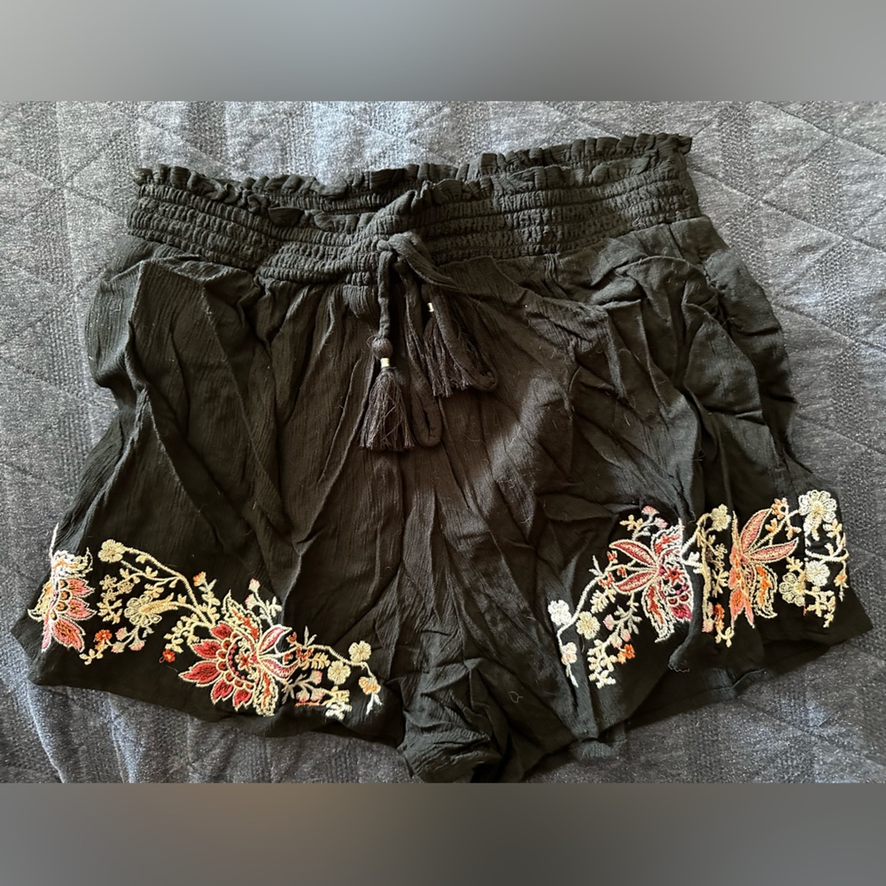 AE Black Shorts with Embroidered Detail
